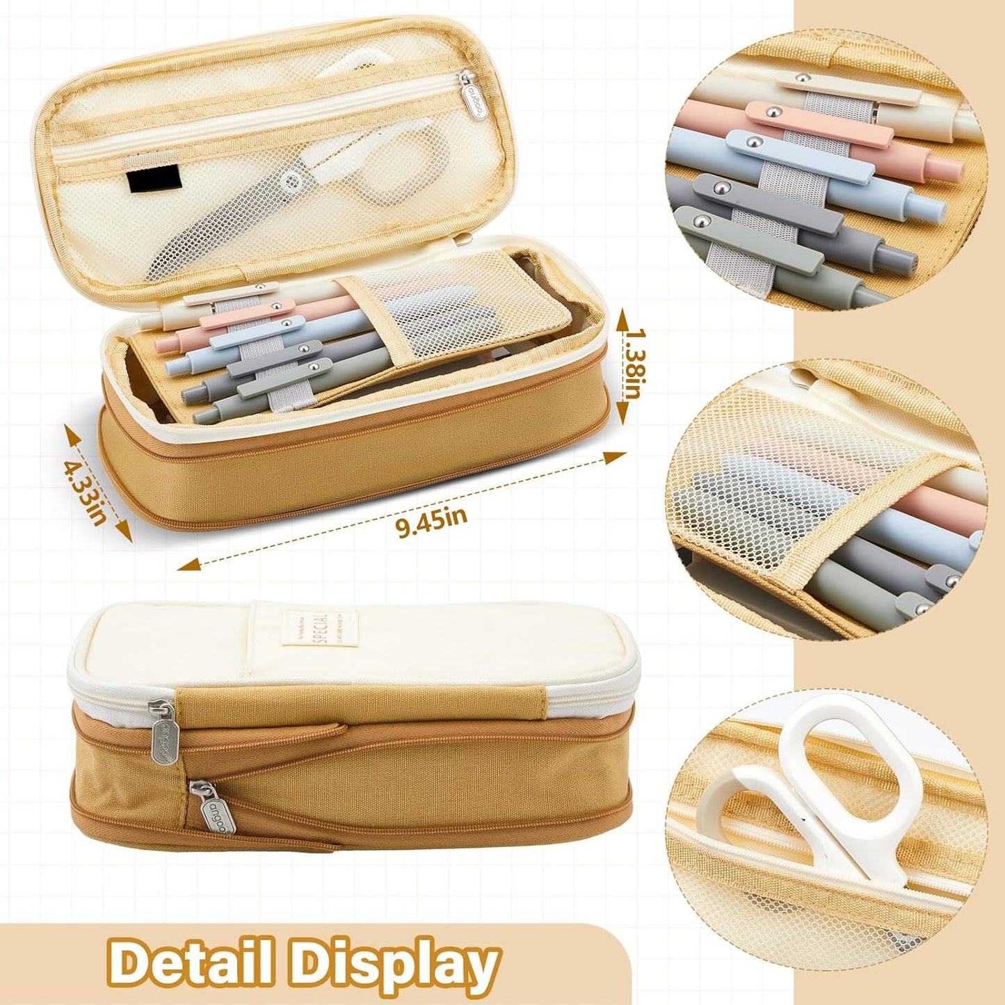 Jutom 39 Pcs Aesthetic Book Annotation Kit Highlighter with Pencil Case Bag Gel Pen Transparent Sticky Note Taking Bible Study College School Supplies(Khaki,Cute Style)