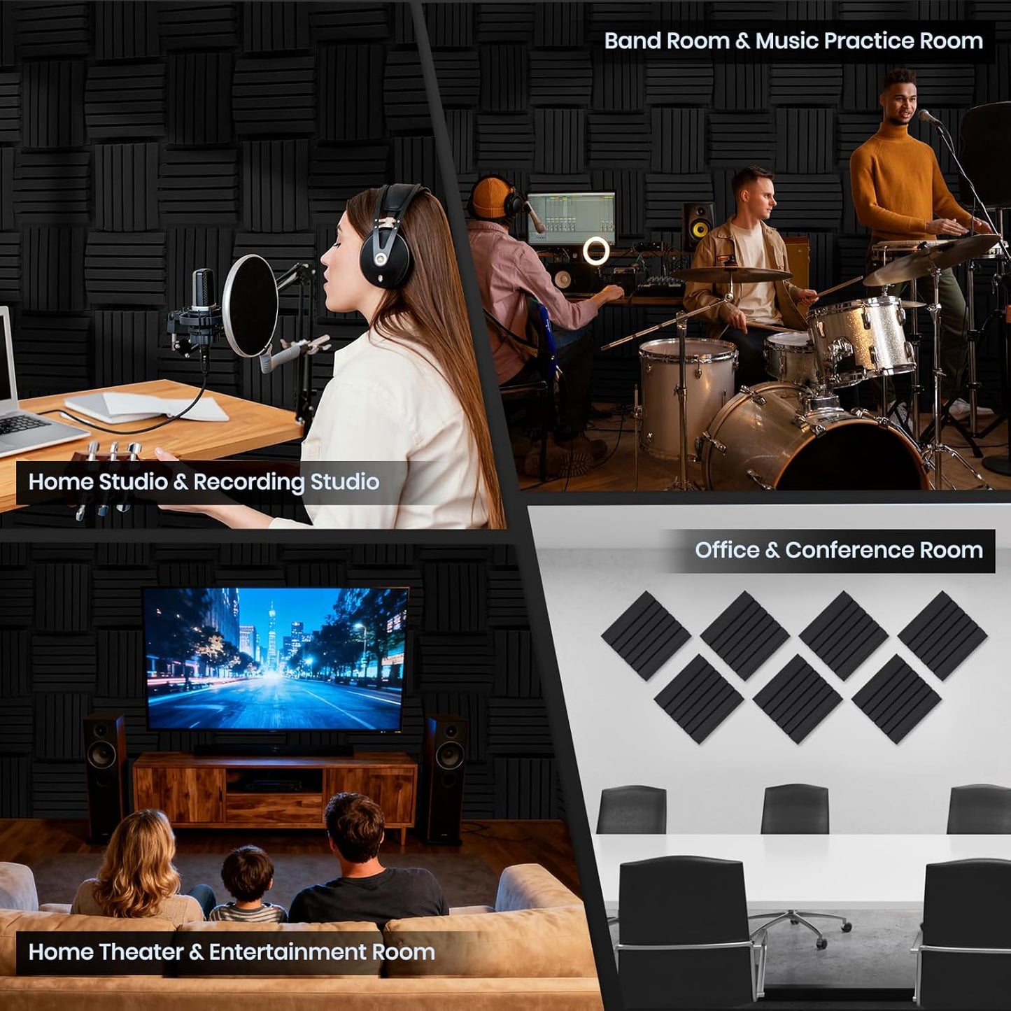 18 Pack Curved Acoustic Foam Panels 3" x 12" x 12" Sound Proof Foam Panels Soundproofing Noise Cancelling Wedge Panels for Home Office Recoding Studio with 150 PCS Double-Side Adhesive