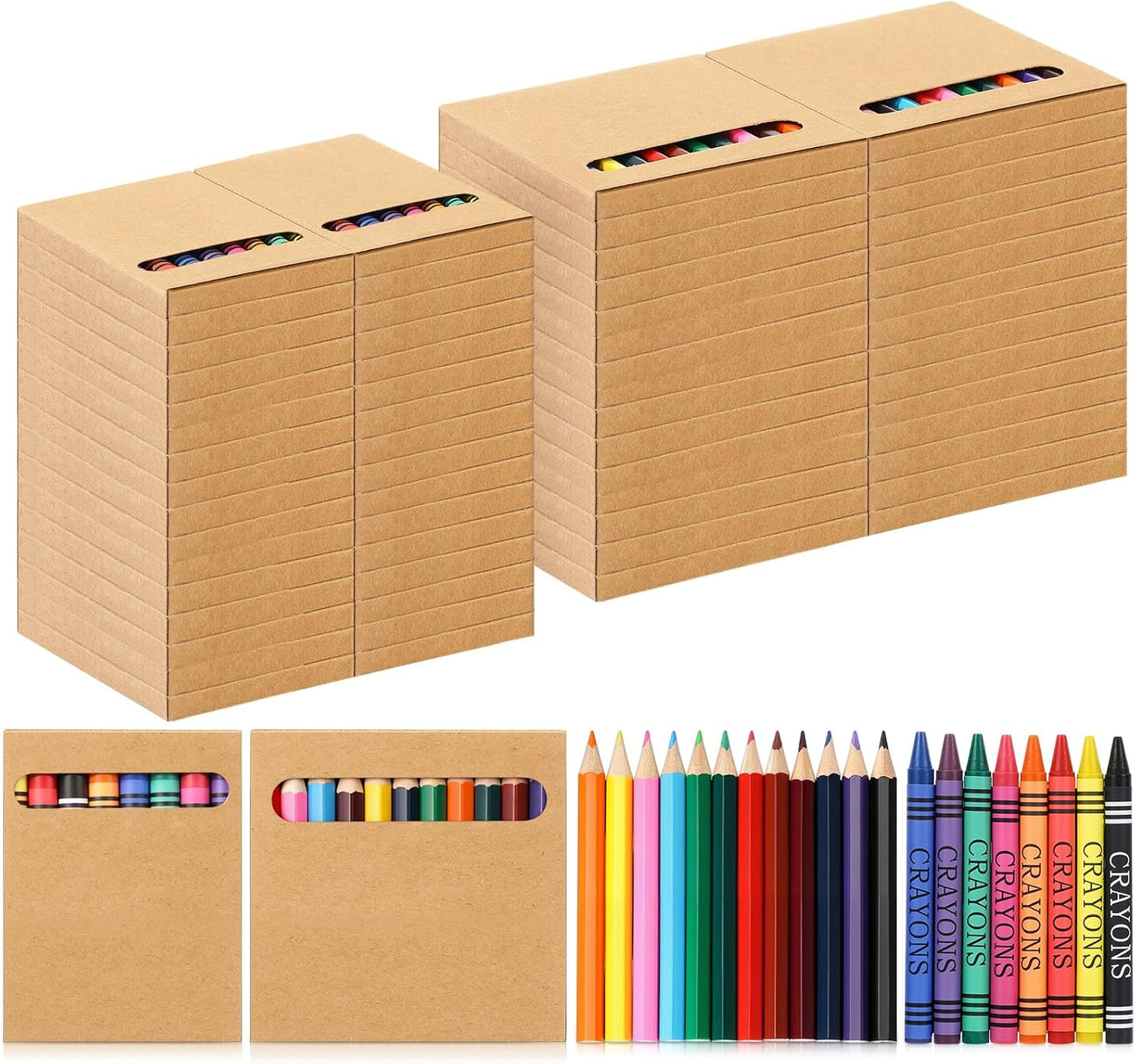 60 Sets Bulk Back to School Supplies, Colored Pencils Pre-Sharpened and Crayons Holiday Bundle in Box Mini Pencils Crayons Bulk Classroom Teacher Supplies, Cute Back to School Gifts