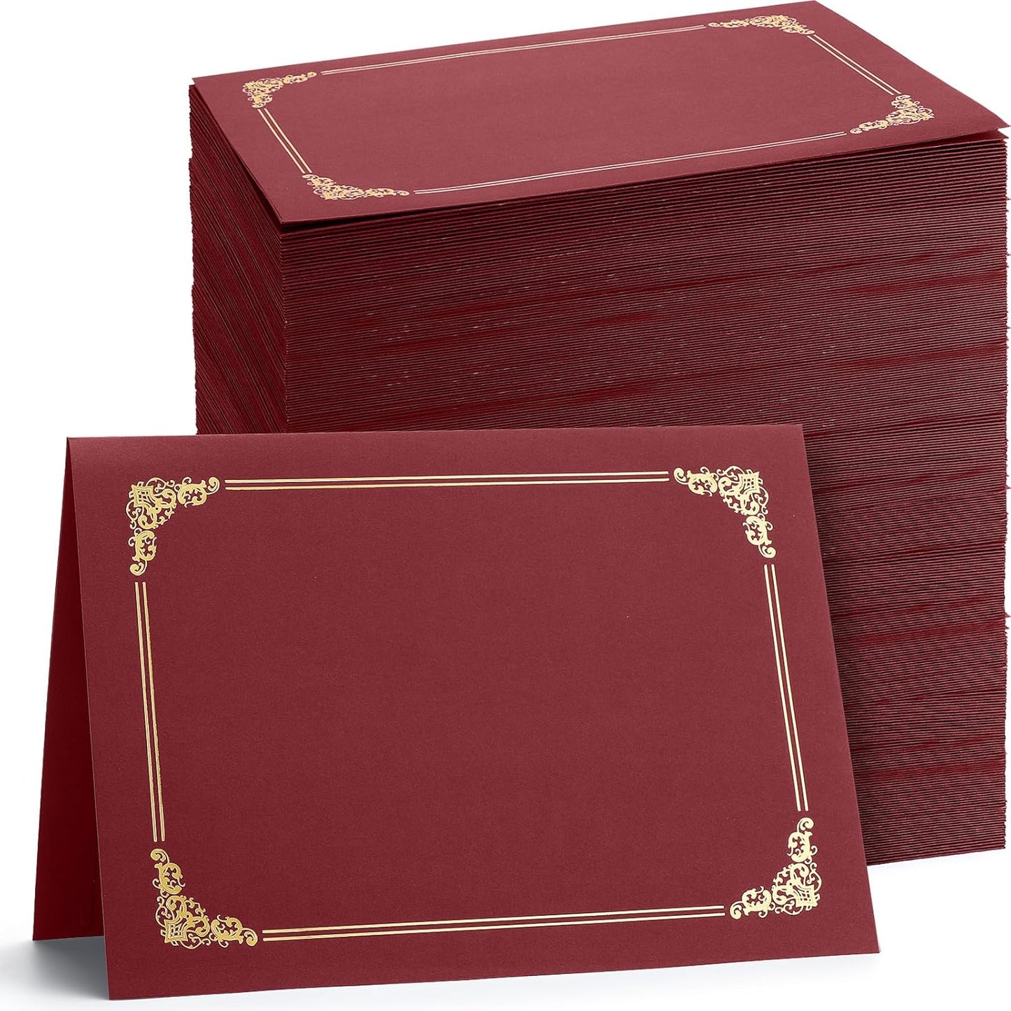 Fainne 120 Packs Certificate Holders Bulk, Diploma Covers Gold Foil Border, Document Covers for Letter Size 8.5x11 Award Certificates, Cardstock, Document Papers, Paper Card Stock(Red)