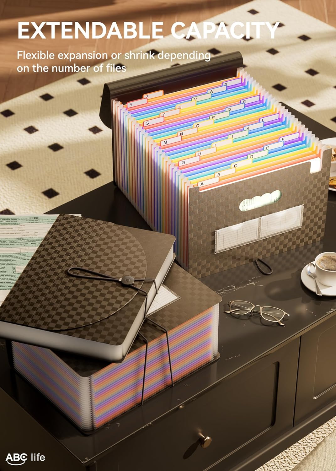 ABC life 26 Pockets Accordion File Organizer, Expanding File Folders, Portable Monthly Bill Receipt Organizer with Colorful A-Z Tabs, Desktop Folders Letter A4 Paper Document Storage for Home Office