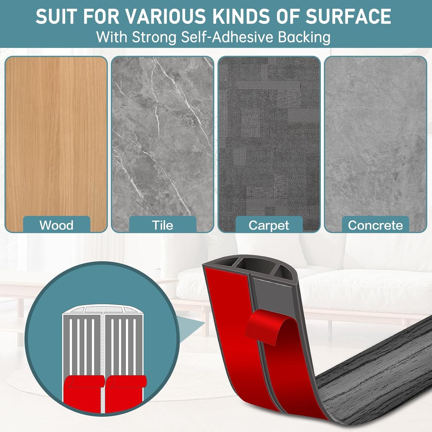 Floor Cord Cover Self Adhesive Cord Hider Floor Extension Cord Covers for Floor Power Cord Protector Cable Management Prevent Cable Trips Cable Cavity 0.47" W x 0.27" H (Deep Grey Wood, 3.3Ft)