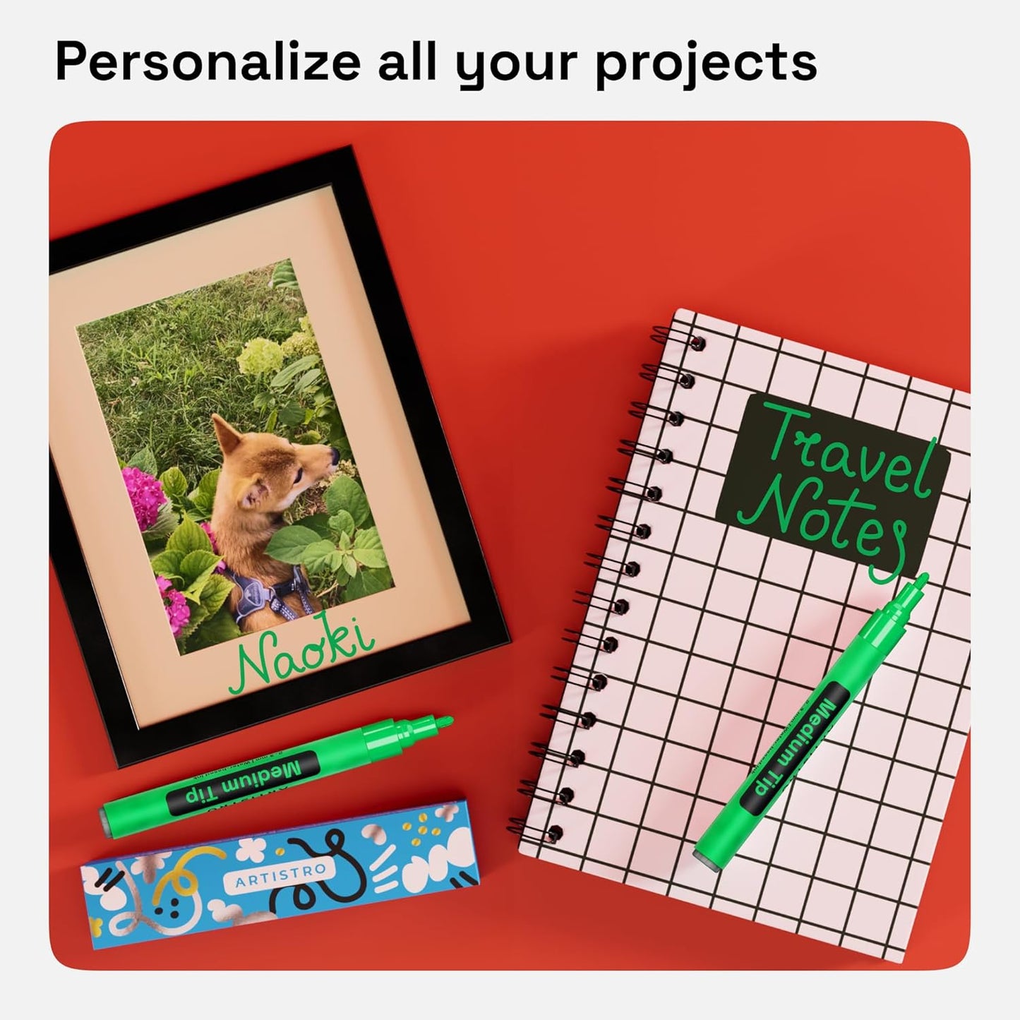 ARTISTRO 2 Green Acrylic Paint Markers - 3mm Medium-Tip Paint Pens - Perfect for Crafting, Art Projects, & More