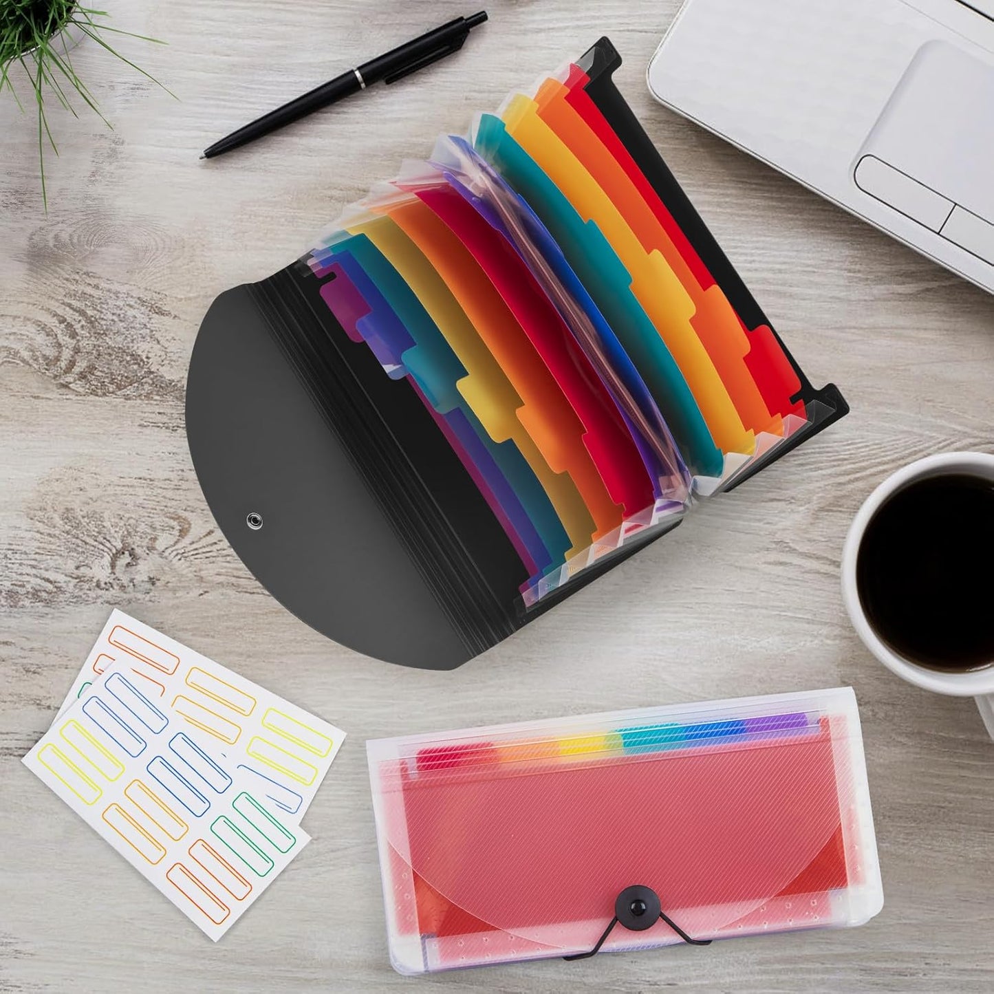 13 Pocket A6 Receipt Organizer, 2 Pack Small Accordion File Organizer, Coupon Organizer with Labels - Clear and Black