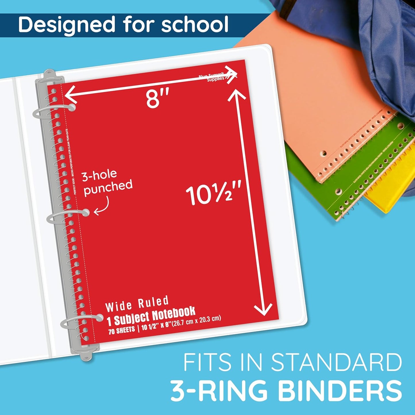 Blue Summit Red Wide Ruled Spiral Notebooks Bulk, 1 Subject Spiral Notebook Wide Ruled, Paper School Bulk Notebooks, 48 Pack