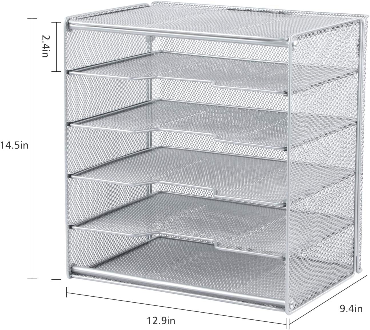 Samstar Paper Letter Tray, Metal Desk File Organizer with 5 Tier Shelf and Sorter,Silver