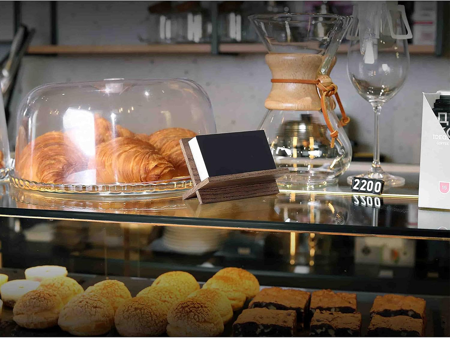 Business Card Holder for Desk - Brown Wood Small Cards Holders, Professional Desktop Business Card Stand Display, Wooden Name Card Holder