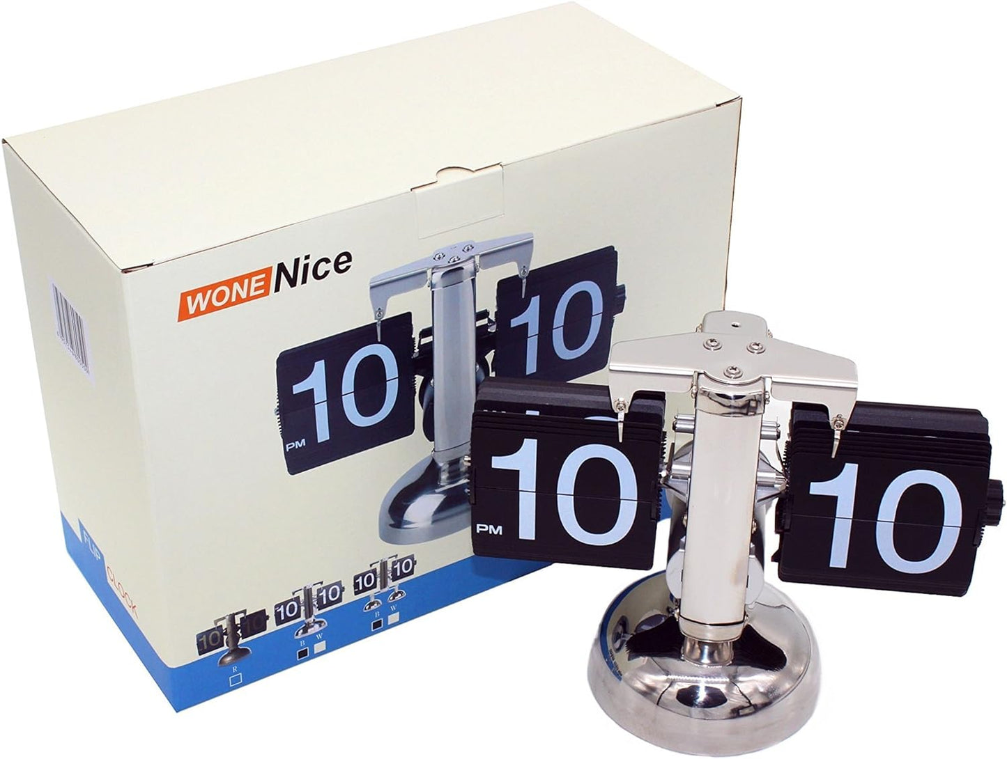 WoneNice Auto Flip Clock, Battery Powered Retro Desk Clock with Large Numbers for Office Bedroom Kitchen School Hotel Café - Black