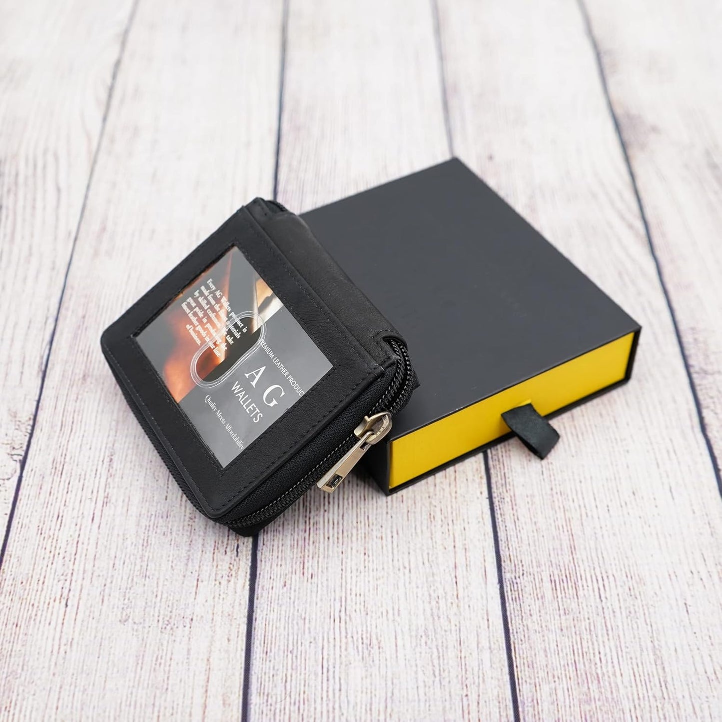 ag wallets Mens Zip Around Leather Wallet with Inserts (Black Napa)