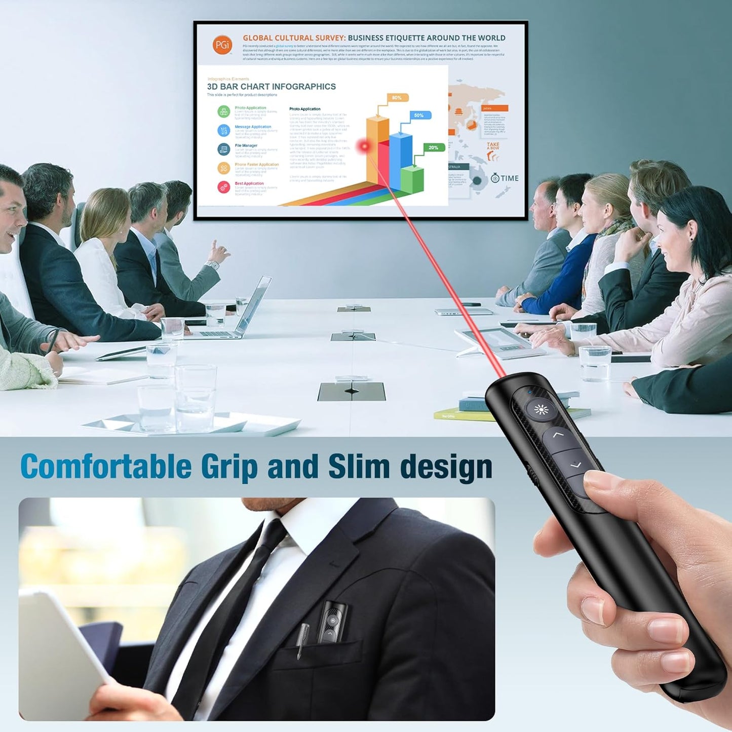 Wireless Presentation Clicker with Red Laser Pointer,Hyperlink Volume Control Powerpoint Clicker for Mac Computer Keynote Prezi Google, Presenter Remote PPT Clicker for Presentations