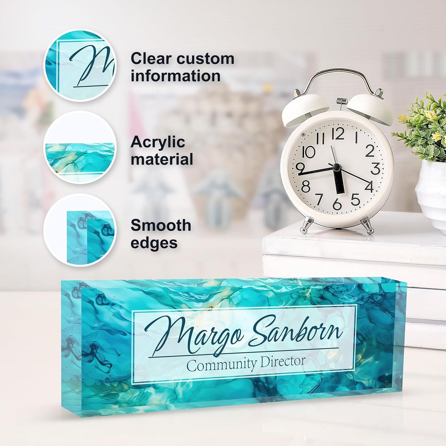 Personalized Name Plate for Desk, Custom Desk Name Plate, Acrylic Name Plate Office Desk Accessories, Personalized Office Gifts for Coworkers Teachers, Employee Appreciation Gifts (Ocean)
