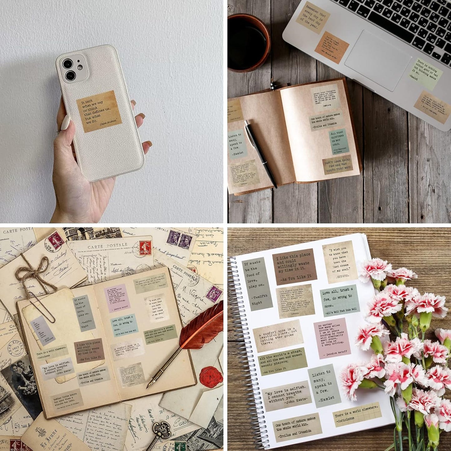 LakoArt 120 Pieces Non-repetitive Retro Typewriter Style Motivational Quote Stickers, Inspirational Vintage Journaling Stickers, Famous Words Scrapbook Sticker for Planner Bullet Junk Journal Laptop