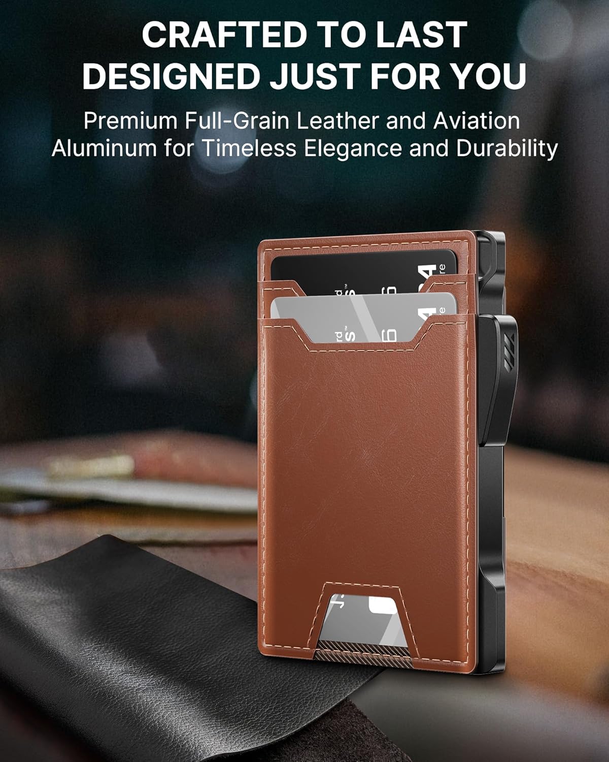 typecase Wallet for Men: Rfid-blocking with Money Clip Slim Leather Bifold ID Window Smart Pop Up Card Case Front Pocket Wallet with Gift Box (Light Brown)