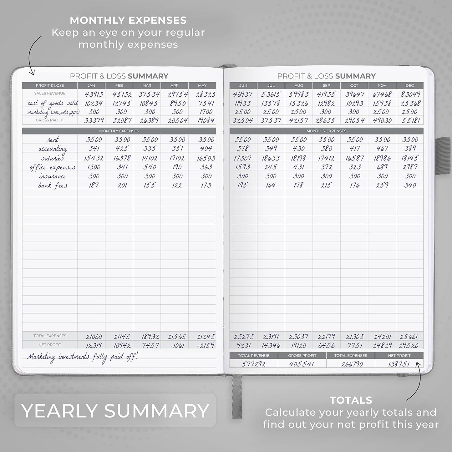 Clever Fox Income & Expense Tracker – Accounting & Bookkeeping Ledger Book for Small Business – 1-Year Record Notebook, A5 (Gray)