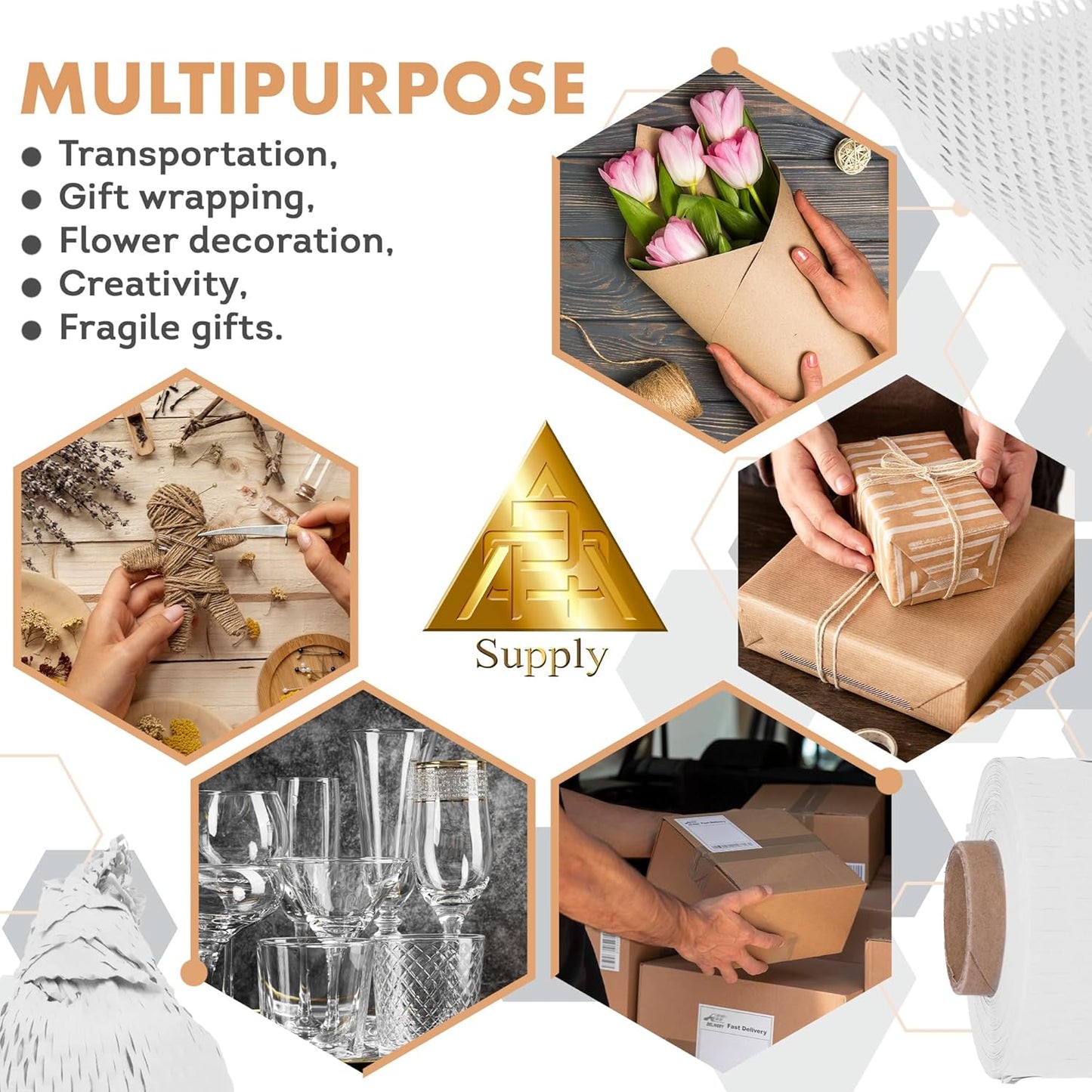 White Honeycomb Packing Paper for Moving Breakables, 15 Inch x 100 Feet. Fragile Shipping Supplies. Perforated Packing Materials for Fragile Items. Moving Paper Wrap. Eco Friendly Packaging