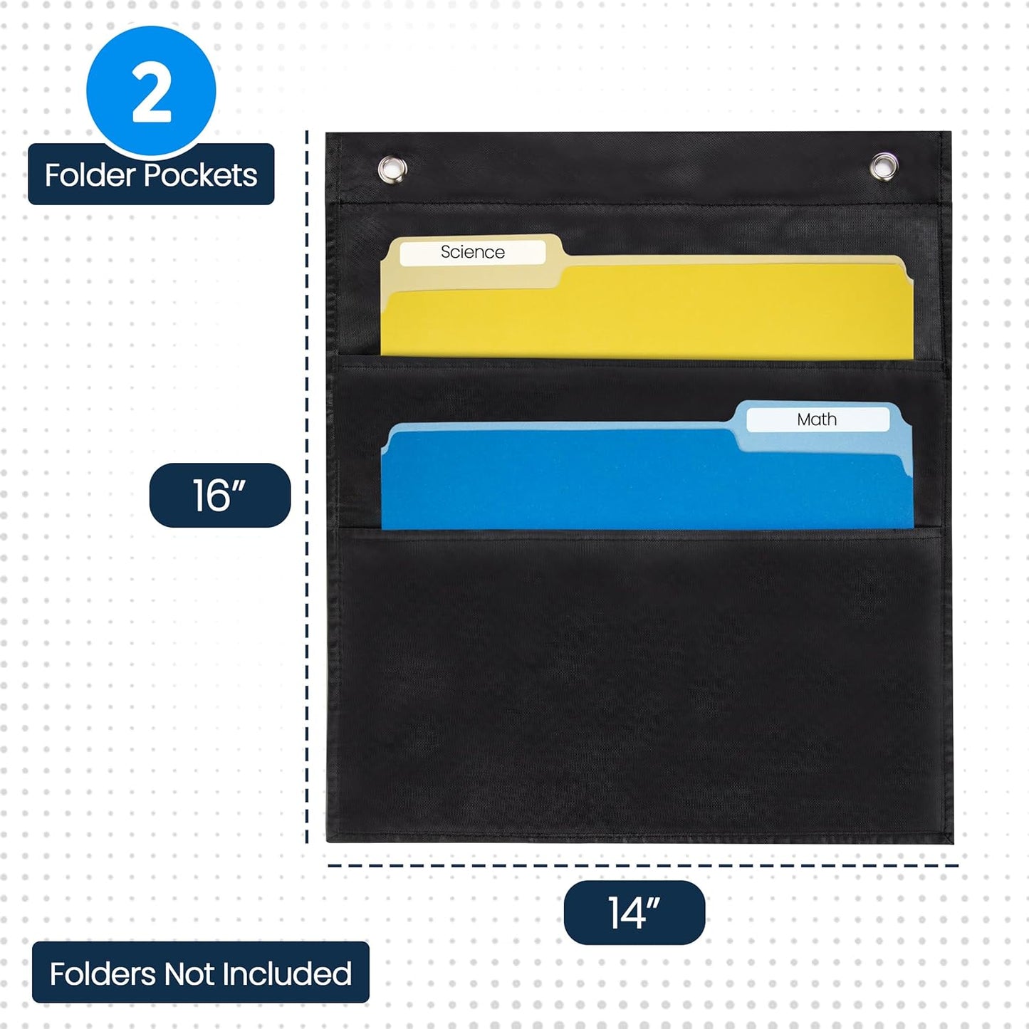 Essex Wares - 2 Pocket File Pocket Chart, Black - Versatile Wall Hanging File Folder Organizer for Classroom, Office, Home, and More - Wall Folder Organizer - Two Pockets
