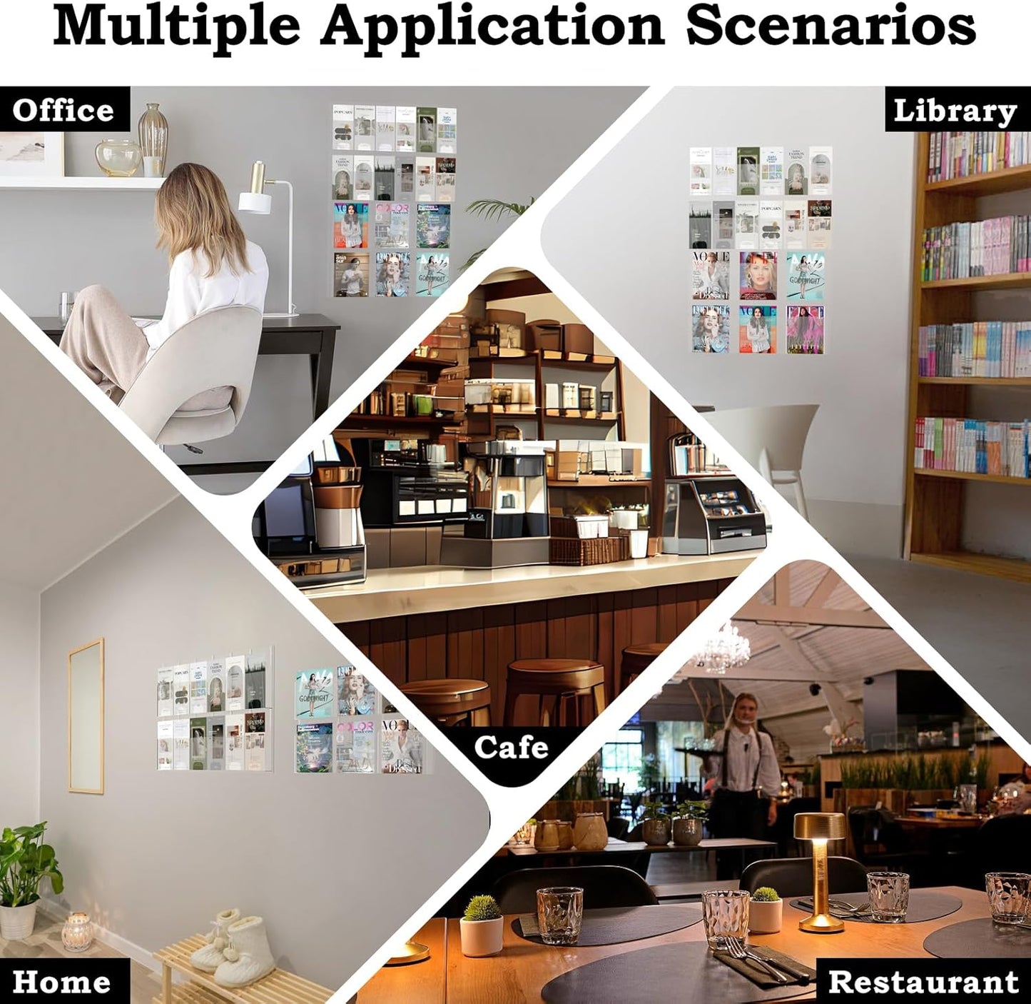 Acrylic Brochure Pamphlet Holder, 6 Magazine Holders and 12 Pamphlet Holders, Clear Brochure Display Holder Wall Mount, Trifold Flyer Rack, Literature Storage Rack for Home, Offices, Waiting Room