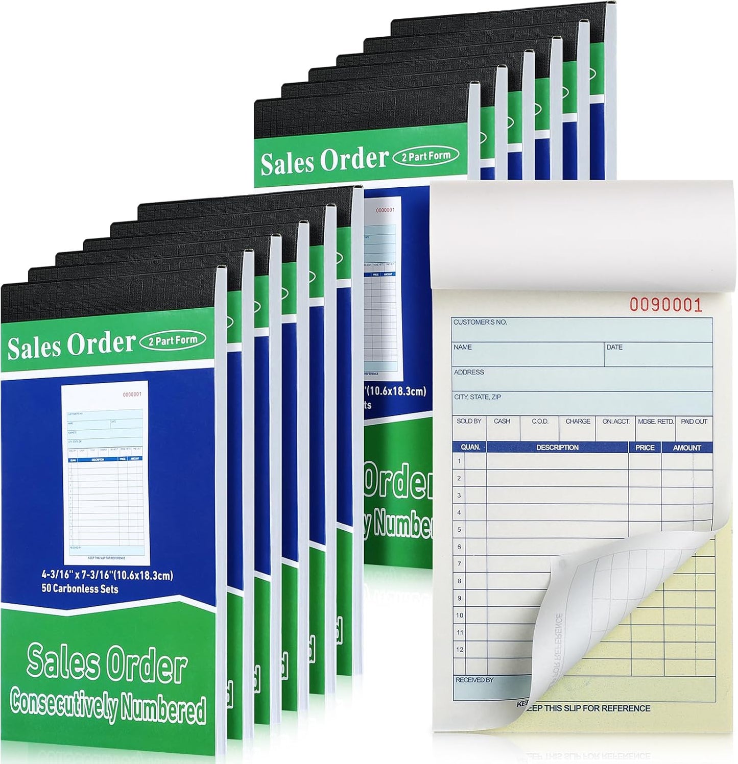 Lincia 12 Pads Sales Order Books 2 Part Carbonless (White/Canary Yellow) Receipt with Carbon Copies Cover Receipt Form Invoice 50 Sets Per Book (4.18 x 7.2 Inch/ 10.6 x 18.3 Cm)