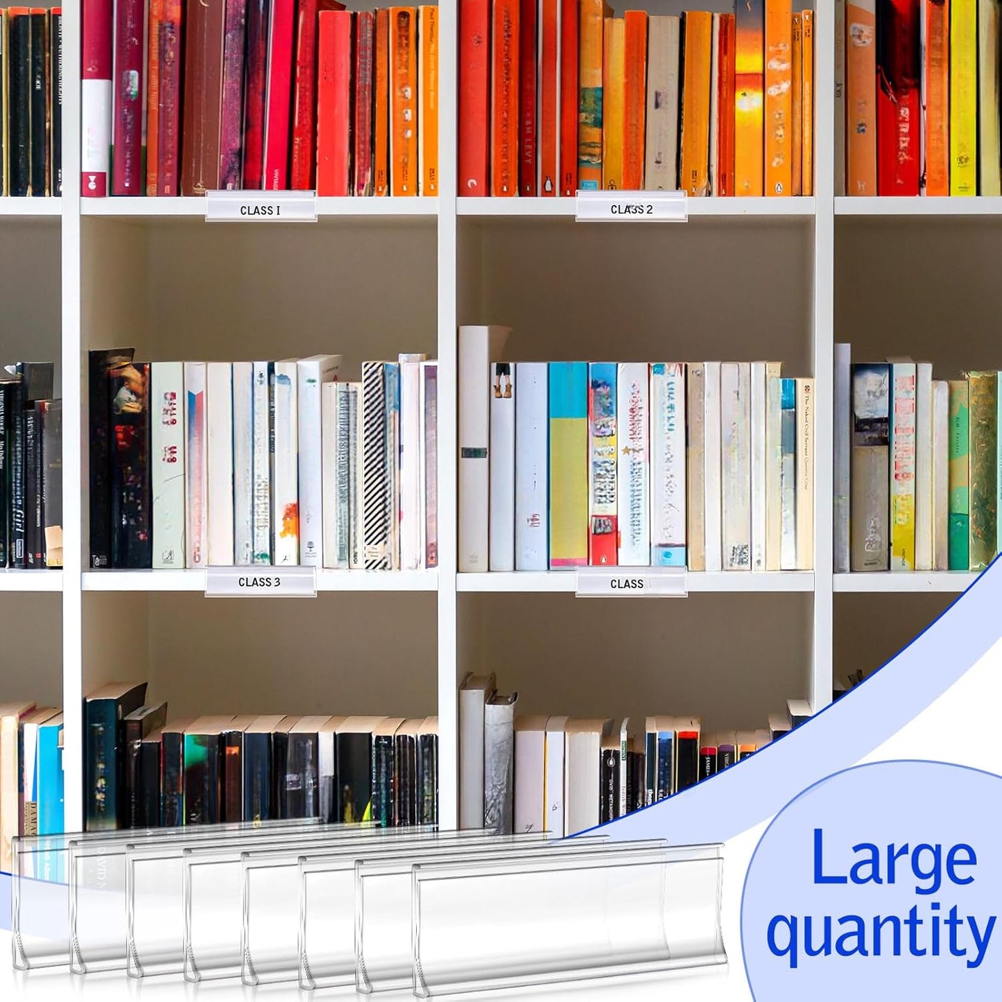 Yexiya 150 Pieces 3 x 1 Inch Self Adhesive Label Holders with Paper Label Inserts Clear Shelf Tag Label Holders Plastic Price Tag Holder for Supermarket Library Bookshelves Mailbox Storage Bins