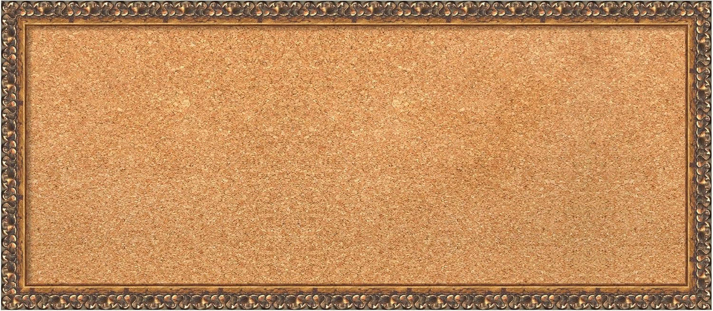 Amanti Art Natural Cork Board for Wall, 14x32 Vision Board with Bronze Frame, Medium Corkboard Office Decor for Home Organization, Traditional Corkboard Pinboard to Display Items for Home