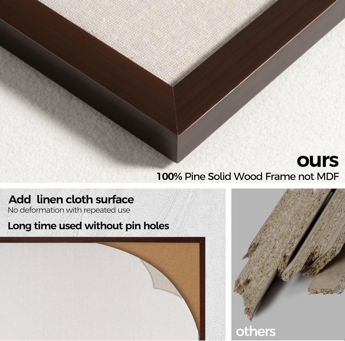 Fun Memories Cork Board Bulletin Board for Office, 20" x 30" Pine Wooden Framed Corkboard, Wall Mounted Notice Pin Board for School Home & Office, Dark Walnut