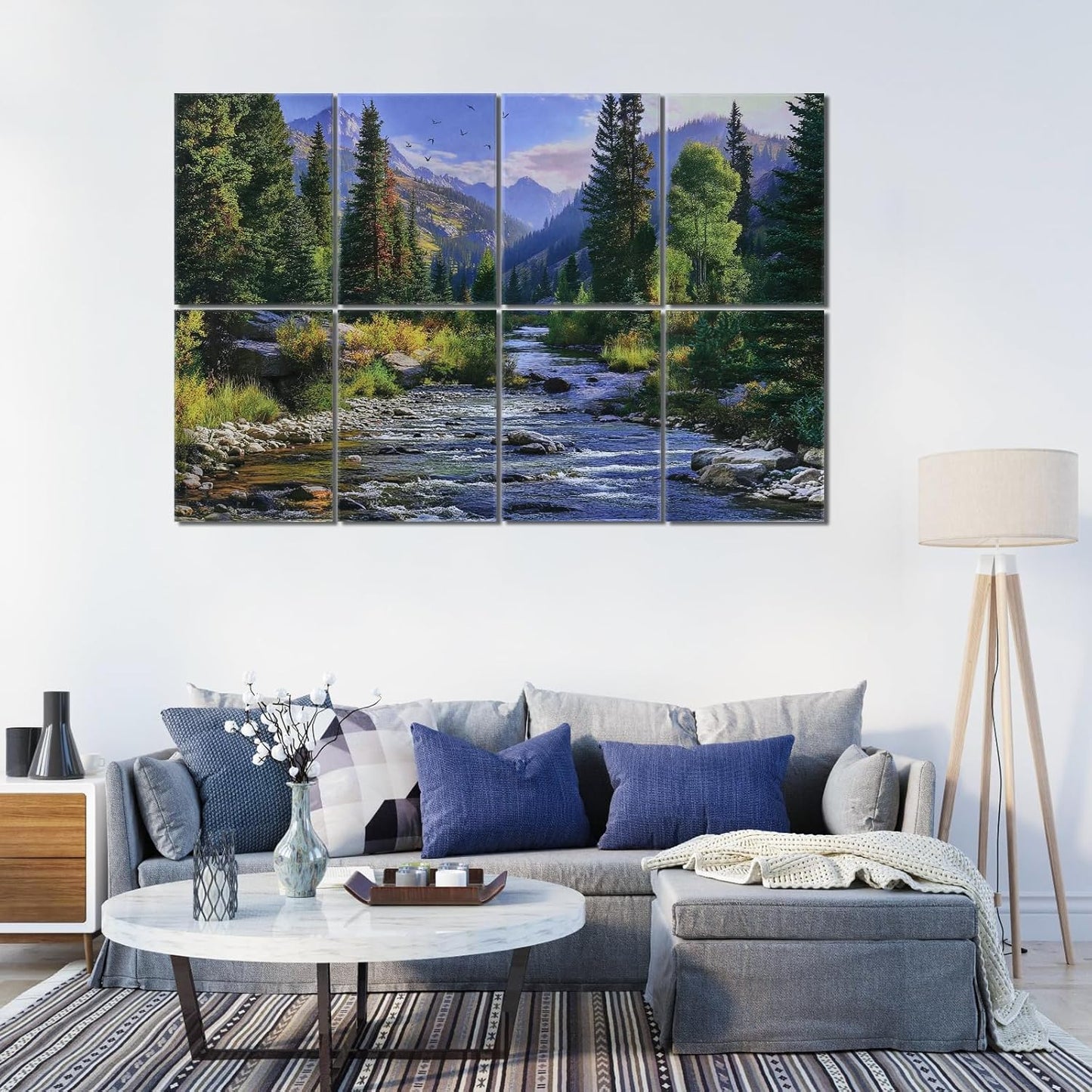 8 Pack Art Acoustic Panels, 48"X32" Self-adhesive Soundproof Wall Panels, Decorative Sound Absorbing Panel, Acoustic Treatment for Studio, Home, Office (Mountain Stream)