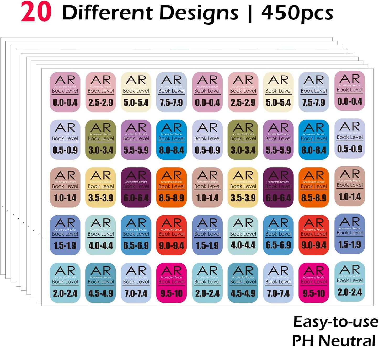 Genre Book Spine Labels for Library | Classroom Library Classification Stickers 450pcs | AR Reading Level