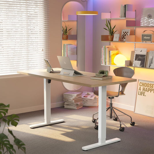 HUANUO 71 x 30 inch Electric Standing Desk Adjustable Height, 4 Memory Height Settings, Sit Stand Up Desk for Home Office & Computer Workstation, LightWalnut