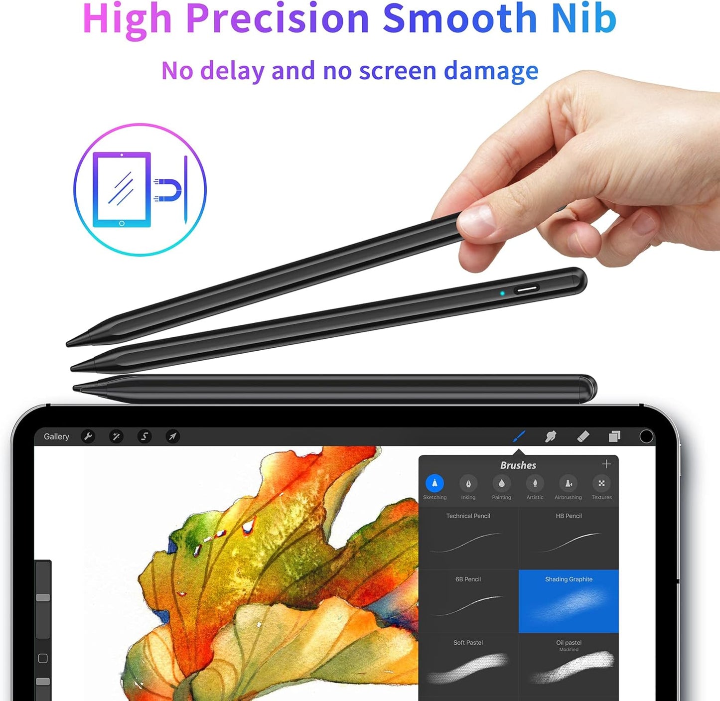 Stylus Pen, Tablet Pen Compatible for Android and iOS Touchscreens, Rechargeable Stylists Pen with Dual Touch Screen, Stylus Pencil for A-pple/Android/Tablet, Black