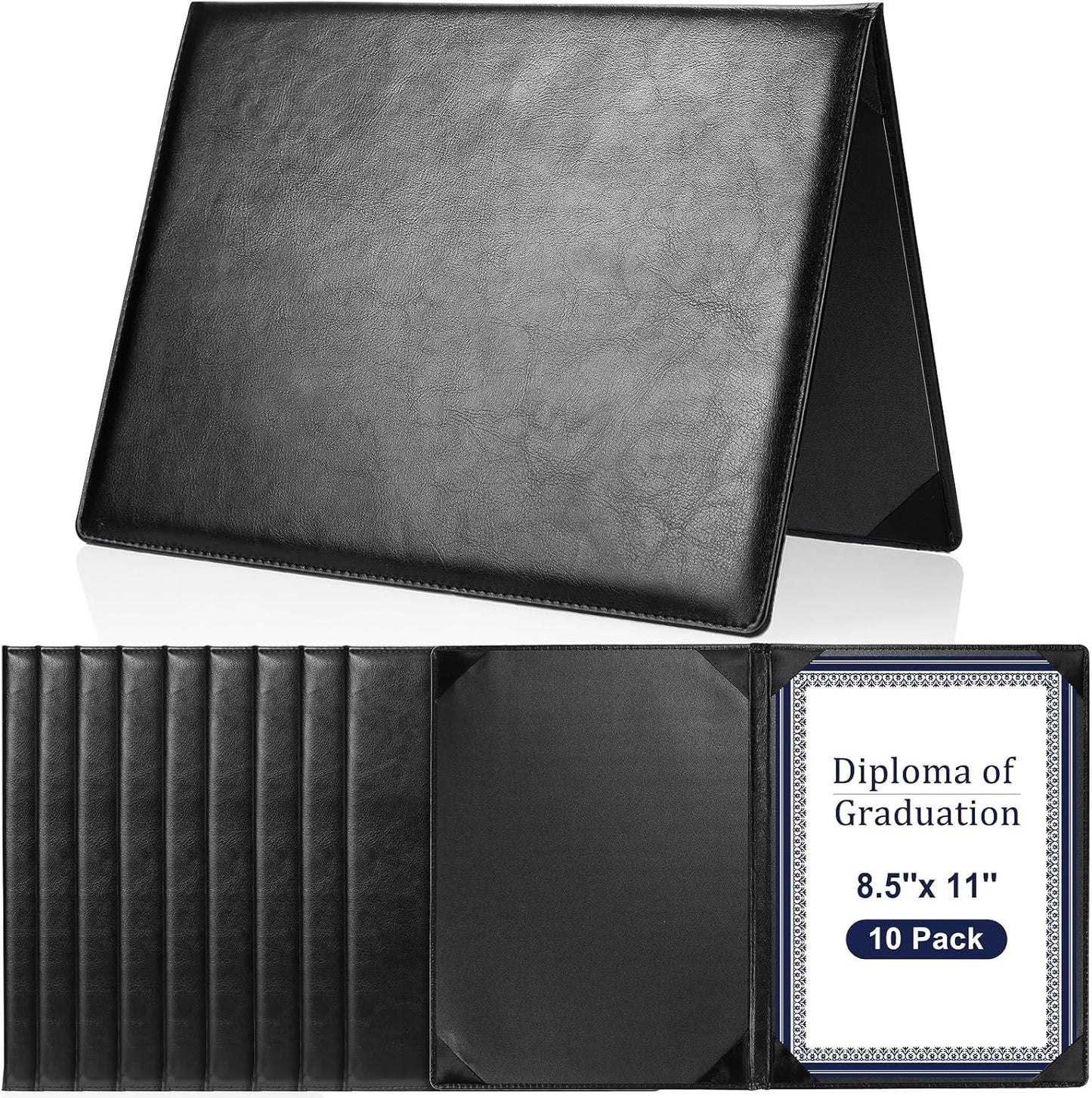 Tenare 10 Pcs Leather Certificate Holder 8.5 x 11 Inch PU Black Red Blue Purple Phd Bachelor Master Diploma Cover Professional Award Folder for Official Graduation Competition Contest Charity (Black)