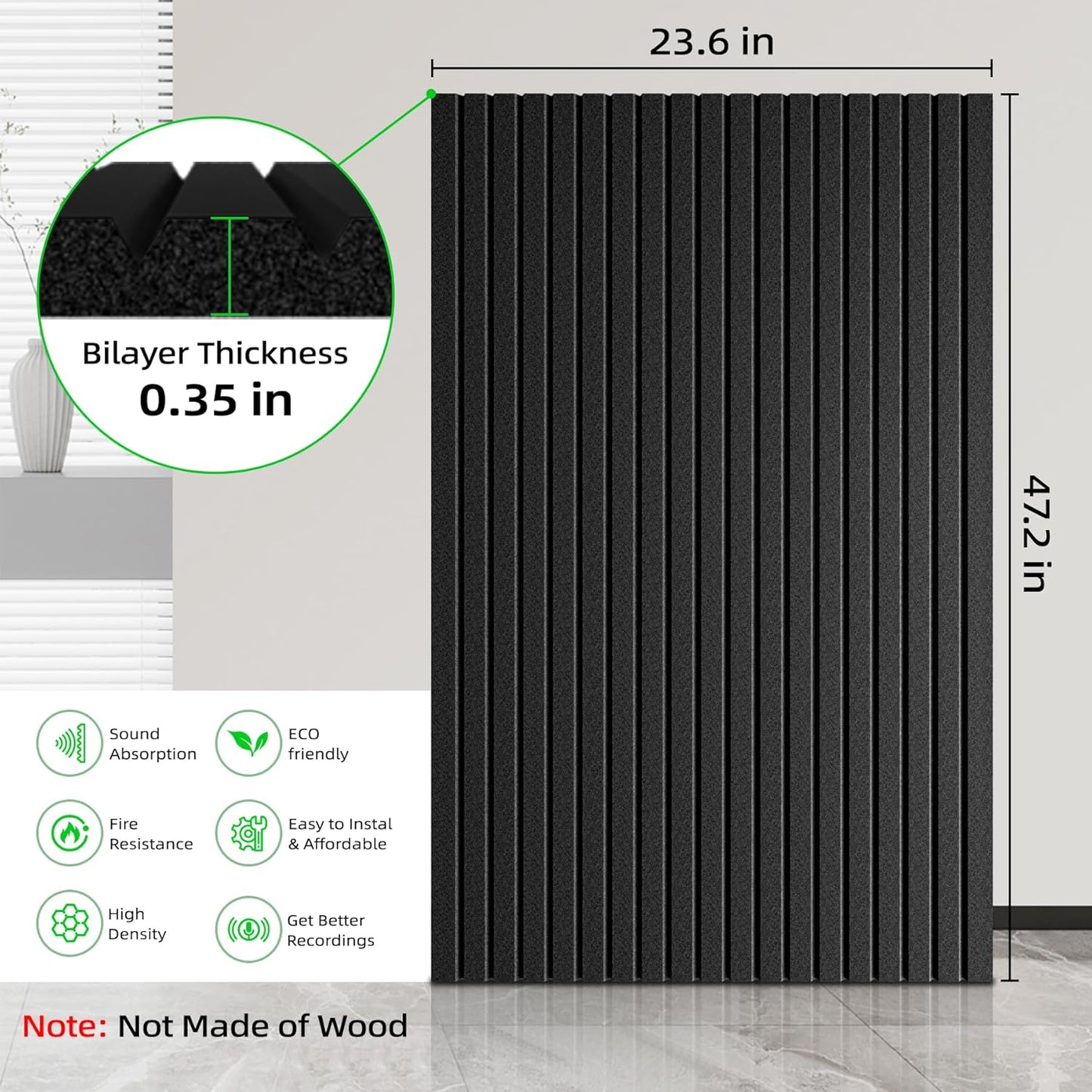 5 Pack Sound Proof Foam Panels for Walls 47.2"x23.6" Large Acoustic Panels Sound Absorbing, Self-Adhesive Soundproof Wall Panels for Home Studio, Office, Recording, Black Black