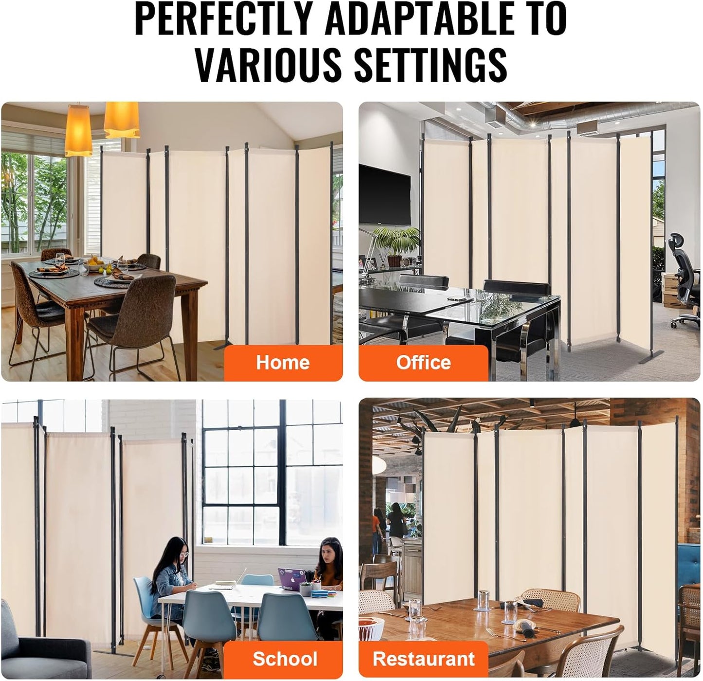 VEVOR Room Divider, 6 Panel Room Divider, Folding Privacy Screen and Portable Partition Divider for Room Separation, Freestanding Room Partitions for Office, Bedroom, Study, Beige