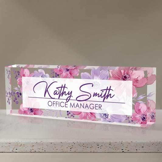 Personalized Name Plate for Desk, Custom Desk Name Plate, Acrylic Name Plate Office Desk Accessories, Personalized Office Gifts for Coworkers Teachers, Employee Appreciation Gifts (A-WaterColor4)
