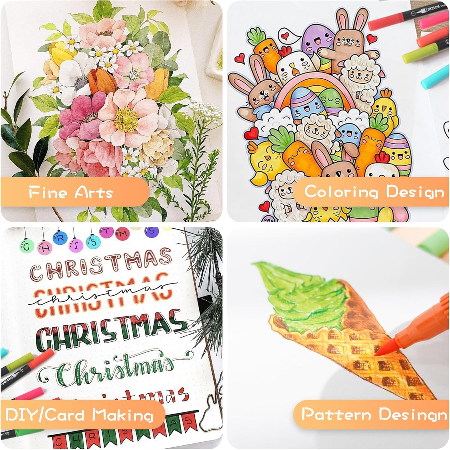 ZSCM 32 Colors Duo Tip Brush Markers Art Pen Set, Artist Fine and Brush Tip Colored Pens, for Adult Coloring Books Christmas Cards Drawing, Note taking Lettering Calligraphy Journaling