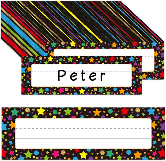 FaCraft 36Pcs Desk Name Plates for Classroom School - Waterproof Confetti Student Desk Name Tags for Classroom Nameplates Stickers Labels for Kindergarten Elementary Back to School Teacher Supplies