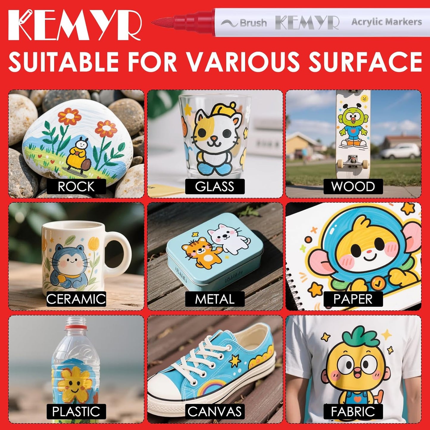 100 Colors Brush & Fine Tip Acrylic Paint Pens, Dual Tip Acrylic Paint Markers for Paper, Wood, Canvas, Stone, Rock, Glass, Fabric, DIY, Ceramic, Art Supplies for Kids and Adults Drawing