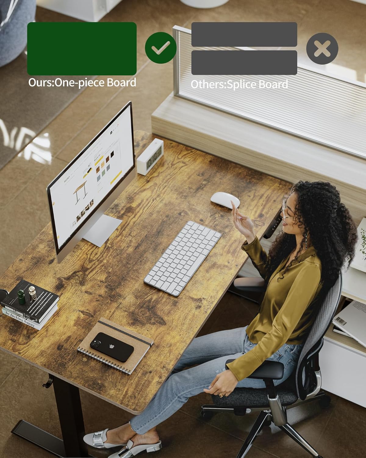 FEZIBO One-Piece Standing Desk Adjustable Height Stand up Home Office Desk, 40x24 Inch Electric Standing Computer Desk, with 4 Memory Presets, Fixable casters, Rustic Brown