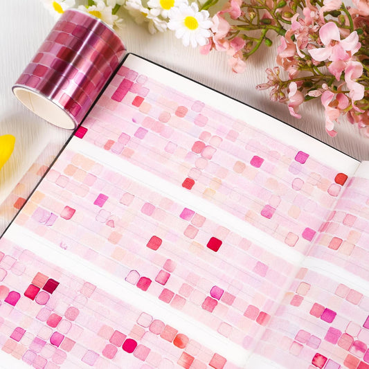 PET Tape for Journal Scrapbooking - Pink Mosaic Junk Journal PET Tape Scrapbook Supplies, Scrapbook Notebook Bottle Crafts Decor