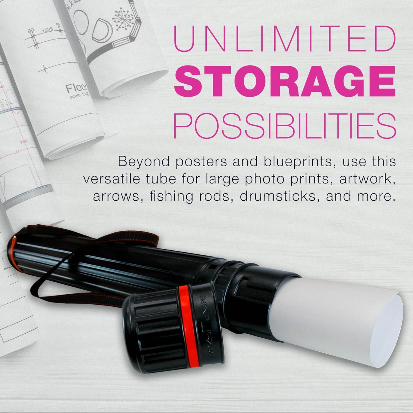 U.S. Art Supply Large Poster Tube - Telescoping Adjustable 30-1/4" to 47-3/4" - Durable 4-7/8" Diameter Storage Tube - Art Poster Carrier Holder & Blueprint Storage Drafting Tube Travel & Protection