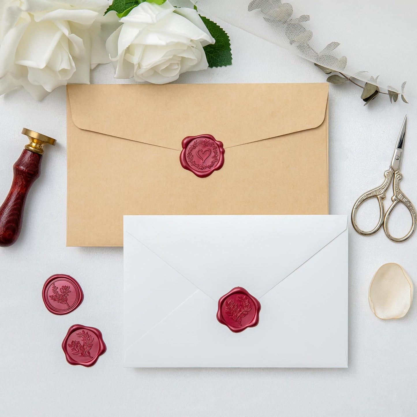 60 Pcs Burgundy Wax Seal Stickers Self-Adhesive Envelope Seals Stamp Stickers, Perfect for Wedding Invitations Seating Chart Christmas Gift Wrapping 3 Designs in 1 Pack