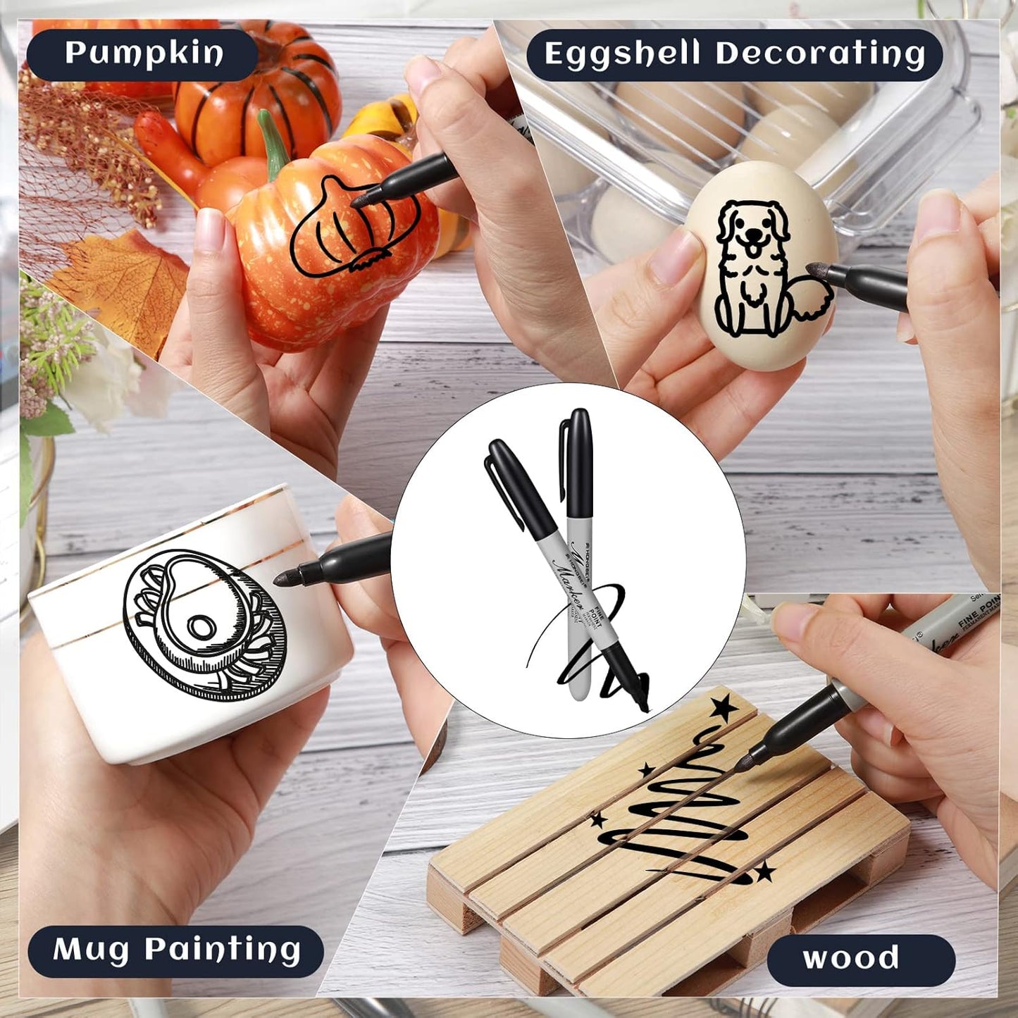 Thenshop 300 Pack Permanent Markers Bulk Black Permanent Marker Set Fine Point Pens Work on Wood, Metal, Stone, Glass