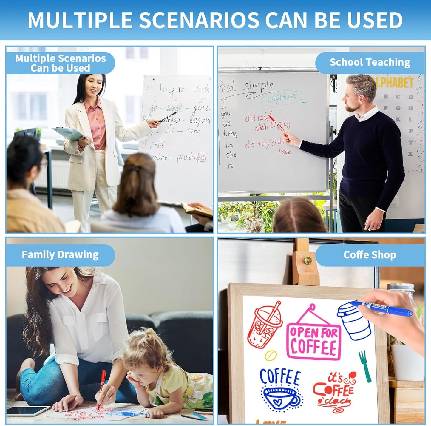 Dry Erase Markers, Fine Tip Whiteboard Marker, Low Odor Dry Marker, Fine Point Markers are pecfect for Whiteboard Mirrors Glass, Assorted Color Markers for School Office Home (24 Pack 8 Colors)