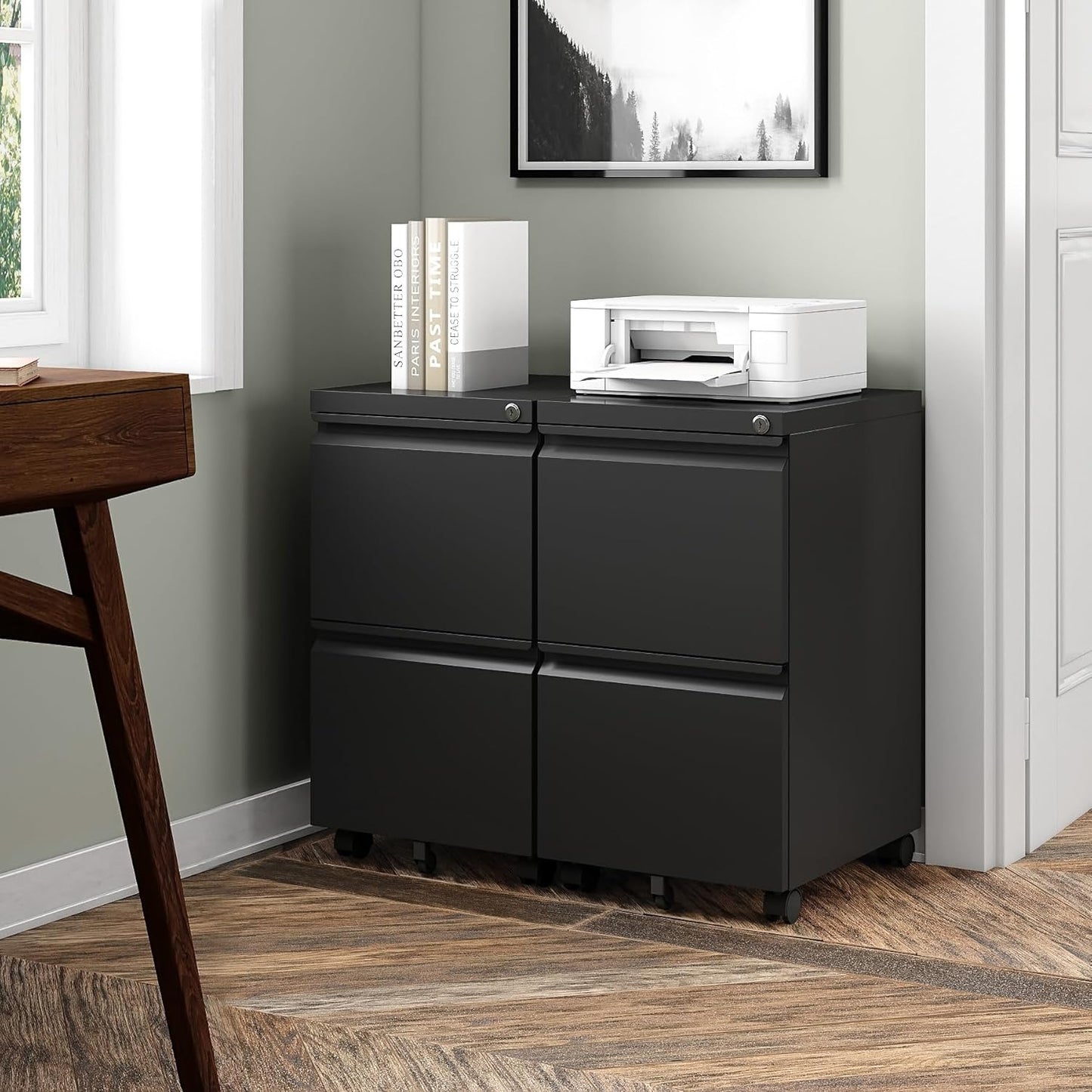 2 Drawers File Cabinet with Lock Metal Vertical File Cabient with Wheels Mobile File Cabinet for Office Home Legal/Letter/a4 Size Fully Assembled