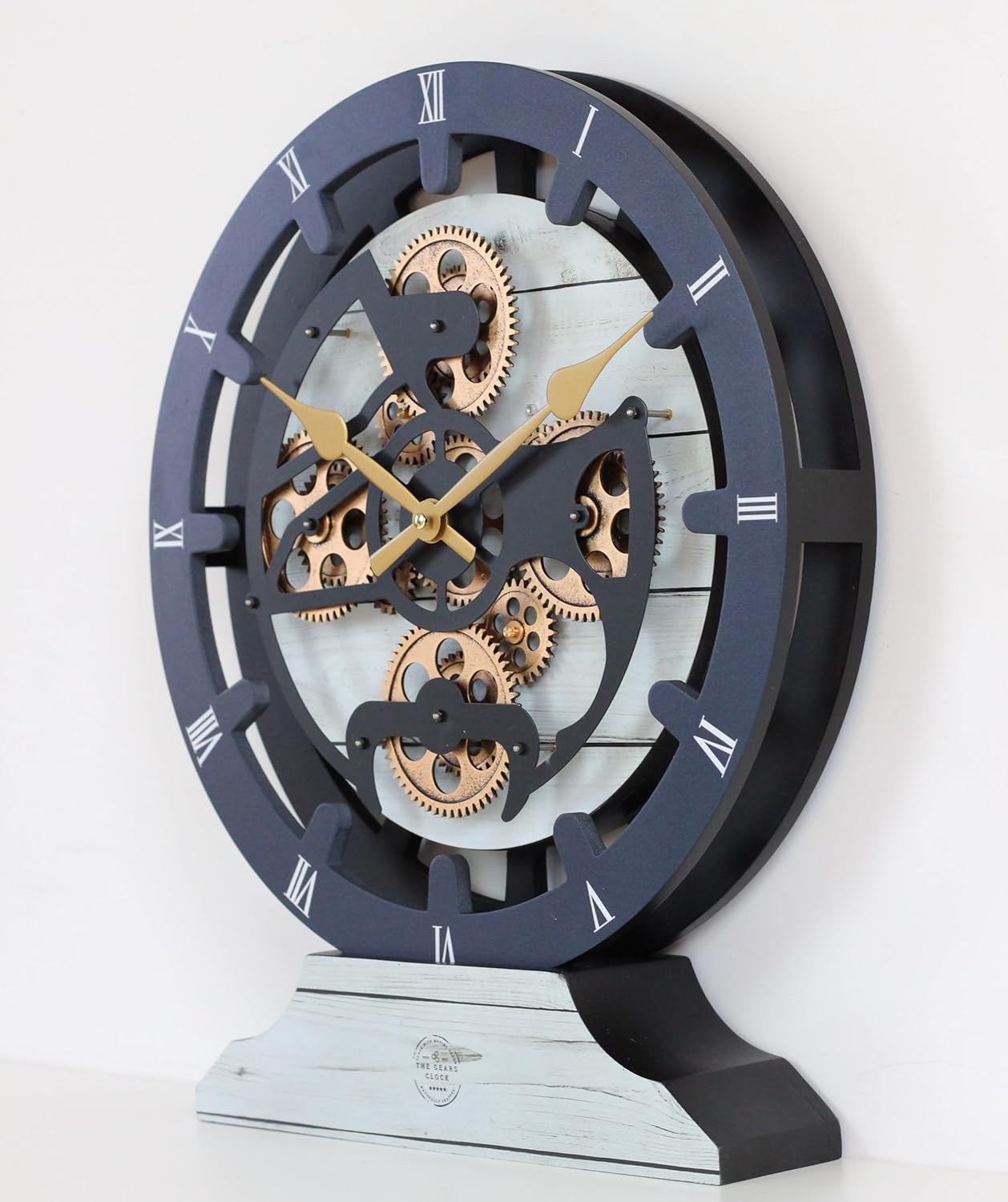 The Gears Clock 16 inches Wall Clock with Real Moving Gears Convertible into a Big Mantel Clock (White Farmhouse)
