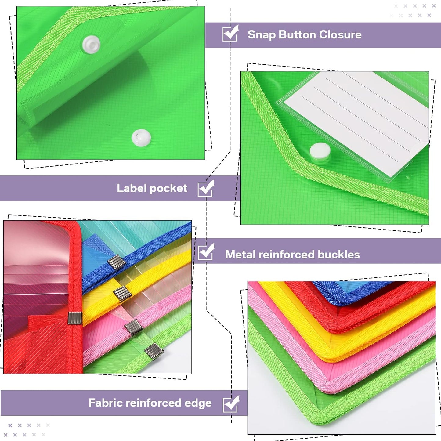 10 Pieces Plastic File Folders Envelope Expanding File Wallet Organizer Documents Folder with Snap Closure and Pocket, A4 Size Waterproof Transparent Pouch(Assorted Color,Vertical)