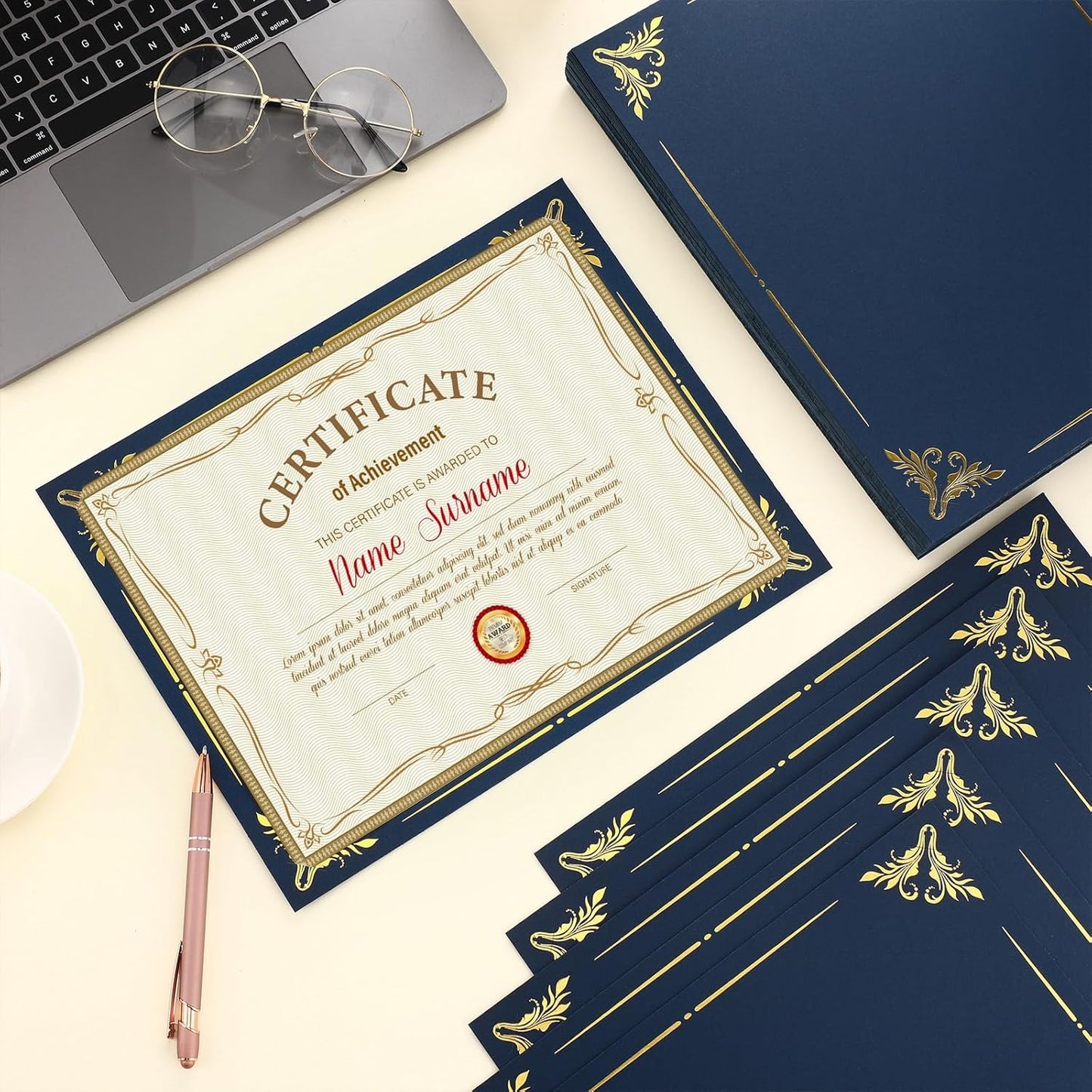 Fainne Certificate Holder Foil Border Bulk 8.5 x 11 Inch Single Sided Award Diploma Cover for Letter Size Cardstock Document Paper Graduation School Marriage Supplies (150 Pcs)