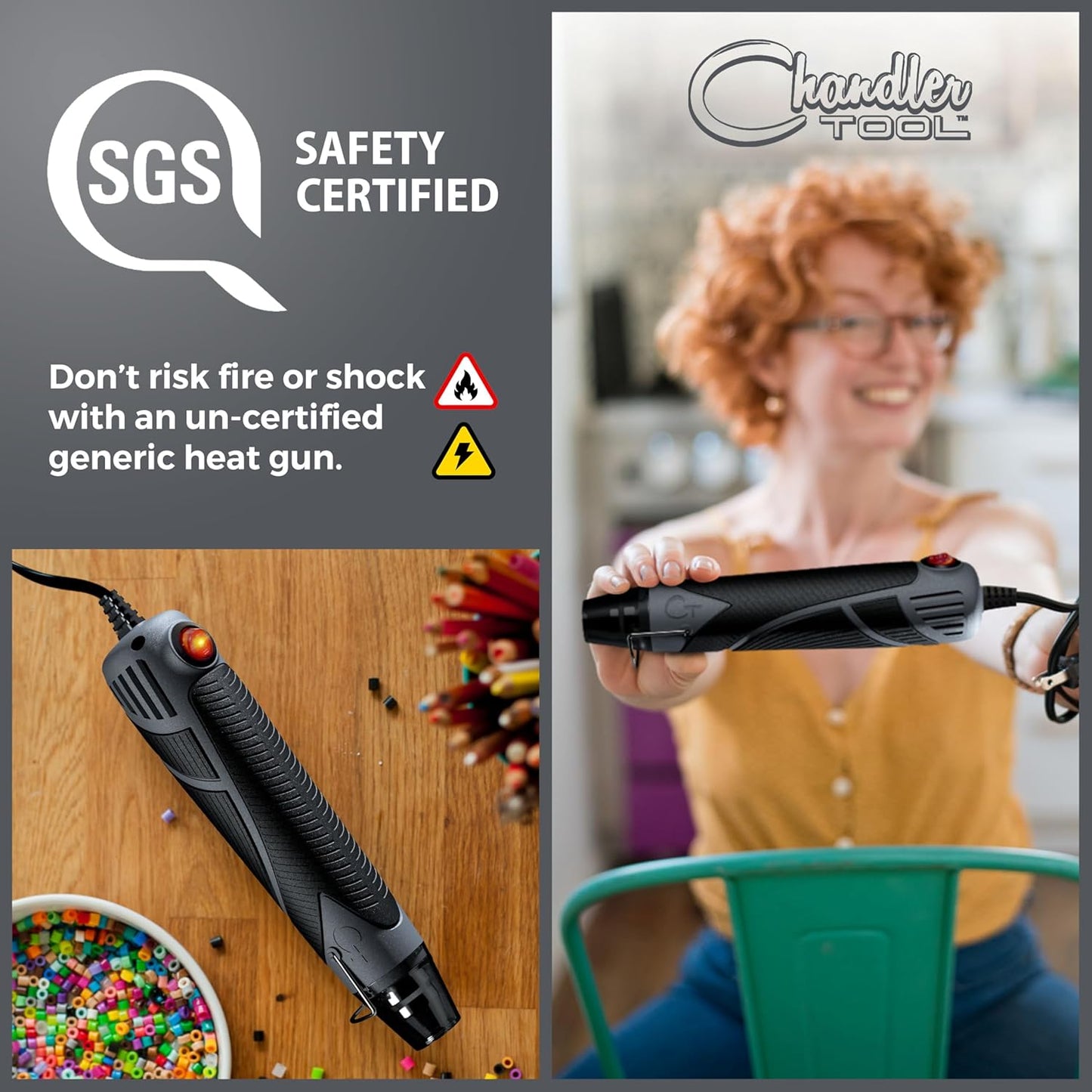 Heat Gun for Crafting, Mini Dual Temp Hot Air Gun Tool for Epoxy Resin, Shrink Wrapping, Vinyl Wrap, Embossing, Electronics, Candle Making, Sublimation, Phone Repair & DIY (Grey/Black)