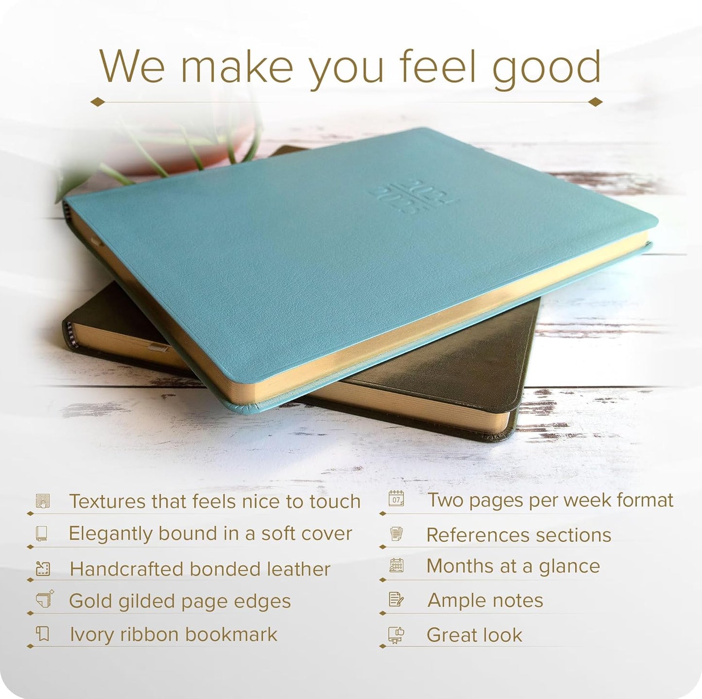 Gallery Leather Academic Planner 2025, Teacher and Student Weekly Monthly Planner, Elegantly Bound Calendar with Gold-Gilded Page Edges, 18 Months - Acadia Hope - 9 x 7 "