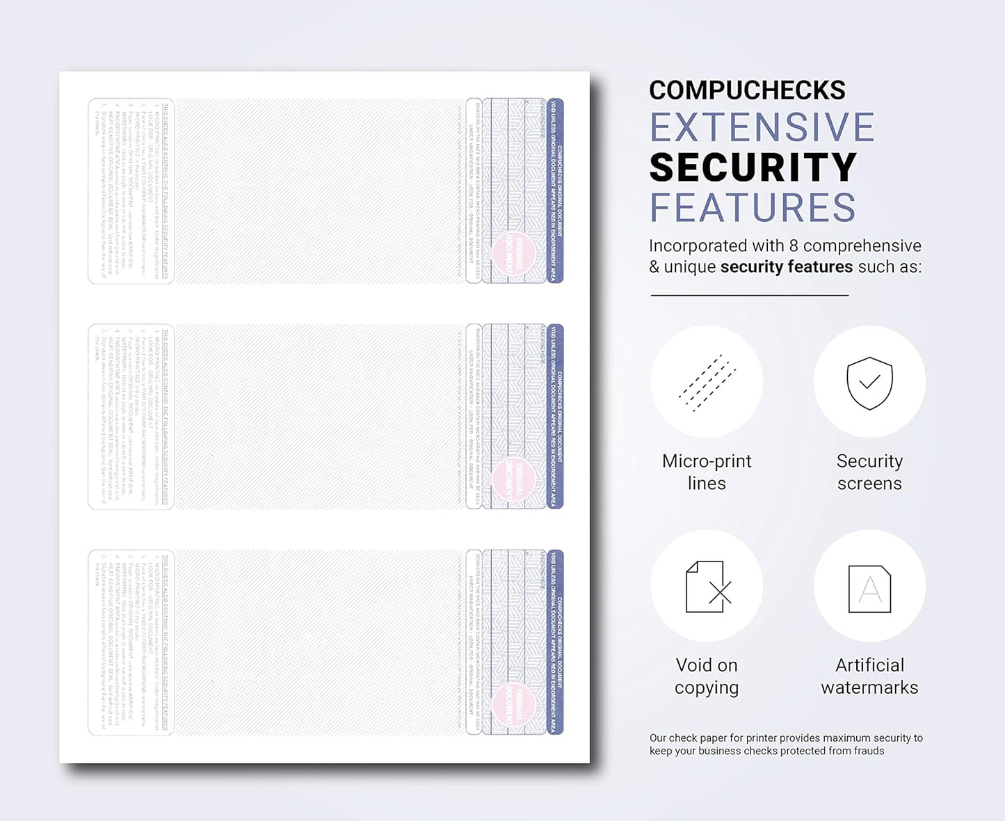 Compuchecks 2000 High Security Blank Check On Bottom Stock Paper Compatible with QuickBooks (Purple Mazed) Print Easy Your Computer Checks for Business Or Personal Use - Paper Weight # 70