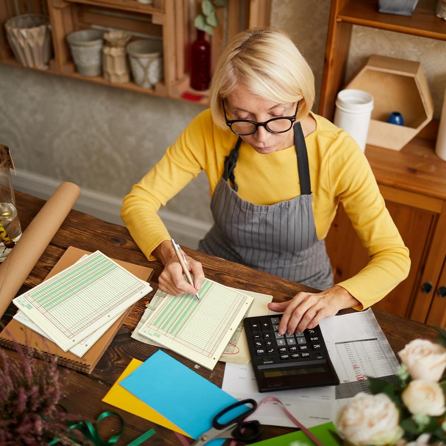 Fulmoon 5 Pack 250 Sheets Ledger Paper Accounting Columnar Pads 3 Hole Analysis Accounting Ledger Book for Business, 50 Sheets/Pack, Single Page Format, Green(8.5 x 11 Inch,3 Columnar)